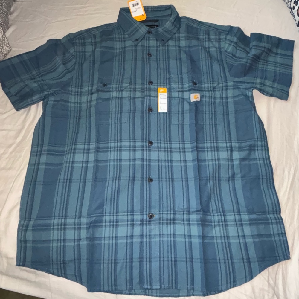 NWT. Carhartt Blue Casual Button Down Plaid Shirt. Never worn or even tried on.